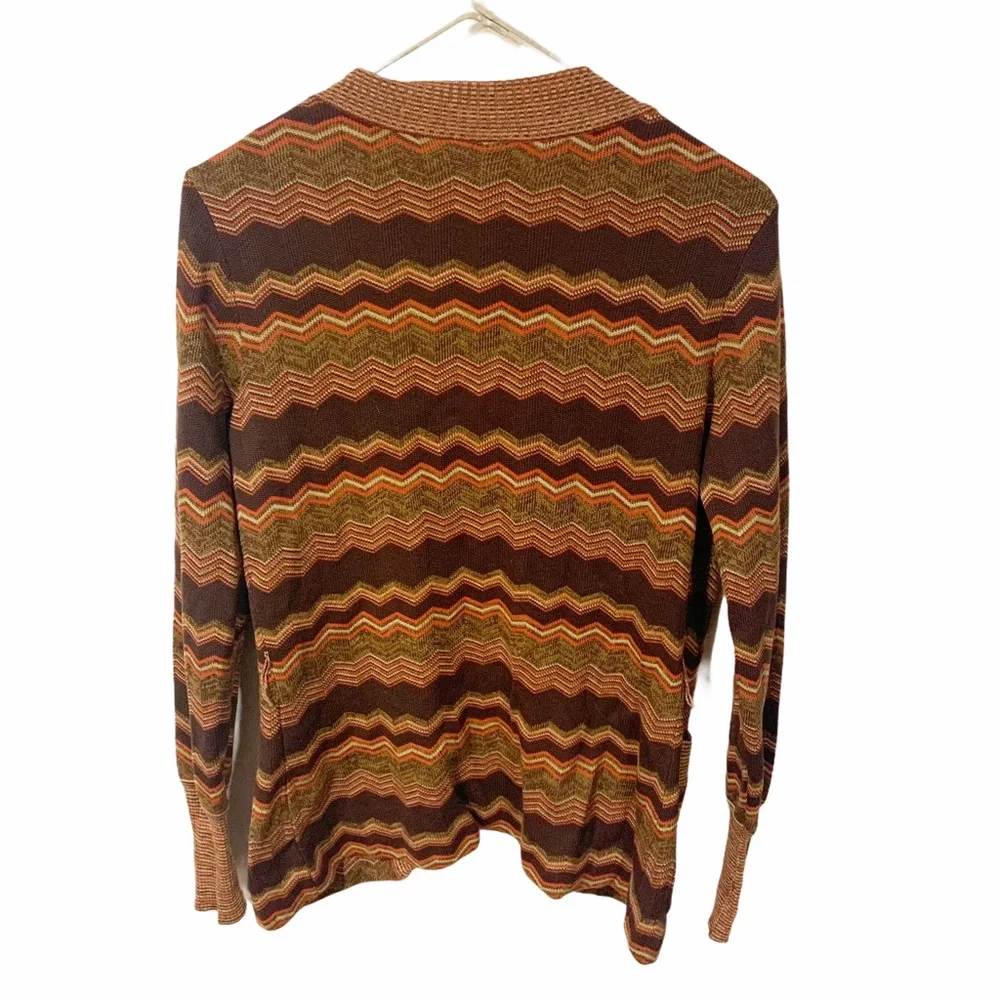 Vintage Sebastian Size 10 Brown Woven Chevron Wool‎ Open Cardigan - Picture 4 of 4